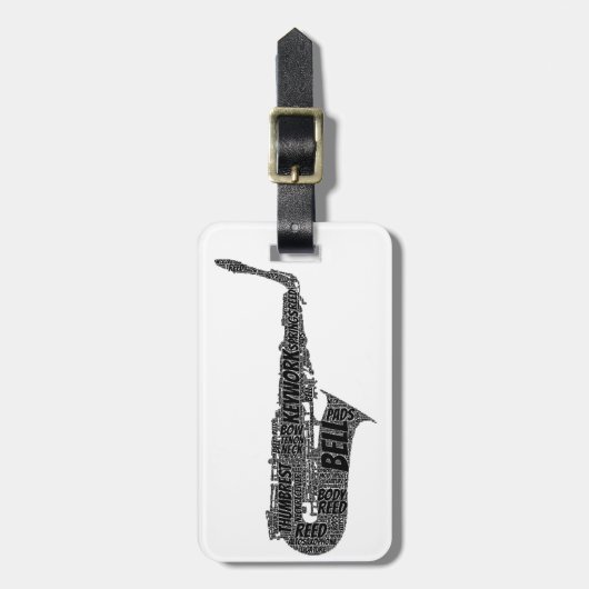 Alto Saxophone: zwarte tekst in Word Art Bagagelabel (Voorkant verticaal)