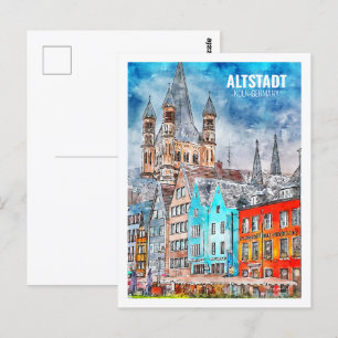Altstadt Koln Duitsland Beroemde Reis Waterverf Briefkaart
