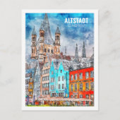 Altstadt Koln Duitsland Beroemde Reis Waterverf Briefkaart (Voorkant)
