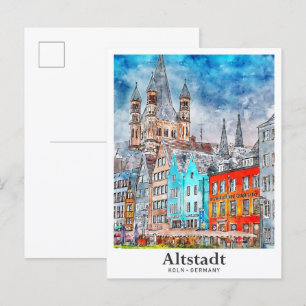 Altstadt Koln Duitsland Reizen Waterverf Hand gete Briefkaart
