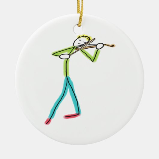 Altviolin spelende stokmannetje keramisch ornament (Voorkant)