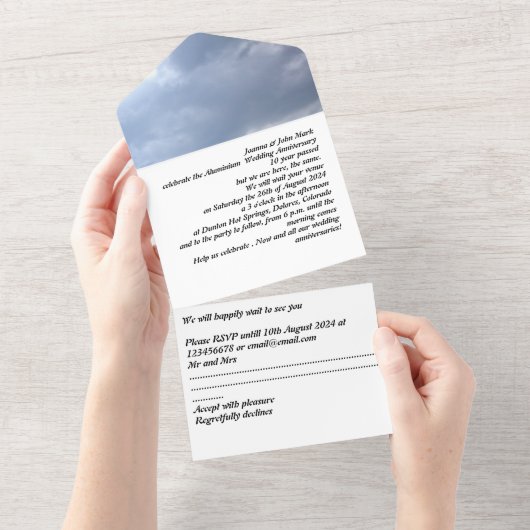 aluminium 10th wedding anniversary invitation   all in one uitnodiging (Afscheurbaar)