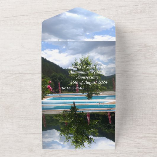 aluminium 10th wedding anniversary invitation   all in one uitnodiging (Buitenkant)