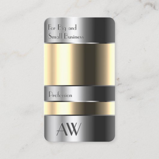 Aluminium doos met beige stoffen Zilverletters Visitekaartje (Voorkant)