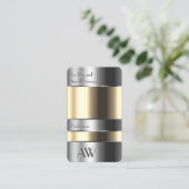 Aluminium doos met beige stoffen Zilverletters Visitekaartje (Staand voorkant)