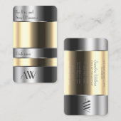 Aluminium doos met beige stoffen Zilverletters Visitekaartje (Voorkant / Achterkant)