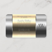 Aluminium doos met beige stoffen Zilverletters Visitekaartje (Achterkant)