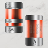 Aluminium doos met rode vloeistoffen en monogram visitekaartje (Voorkant / Achterkant)