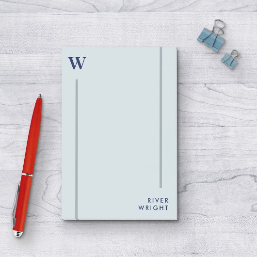 Aluminium Grijs & Navy Monogram & Naam Post-it® Notes