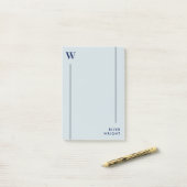 Aluminium Grijs & Navy Monogram & Naam Post-it® Notes (Op bureau)