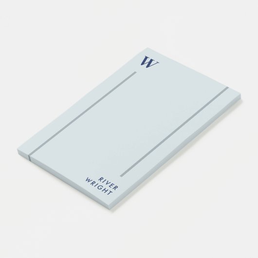 Aluminium Grijs & Navy Monogram & Naam Post-it® Notes (Schuin)