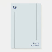 Aluminium Grijs & Navy Monogram & Naam Post-it® Notes (Voorkant)