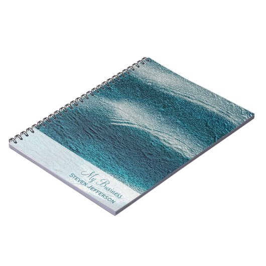 Aluminium grunge donkere aqua blauw en witte golve notitieboek (Linkerzijde)