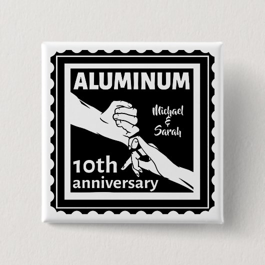 ALUMINIUM traditionele 10e trouwdag cadeau Vierkante Button 5,1 Cm (Voorkant)
