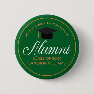 Alumni Green Gold High School Custom Name Label Ronde Button 5,7 Cm