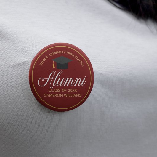 Alumni Maroon Gold High School Custom Name Label Ronde Button 5,7 Cm