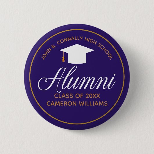Alumni Paars Gold High School Custom Name Label Ronde Button 5,7 Cm (Voorkant)