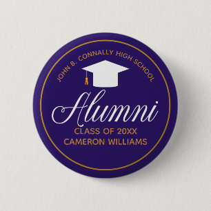 Alumni Paars Gold High School Custom Name Label Ronde Button 5,7 Cm