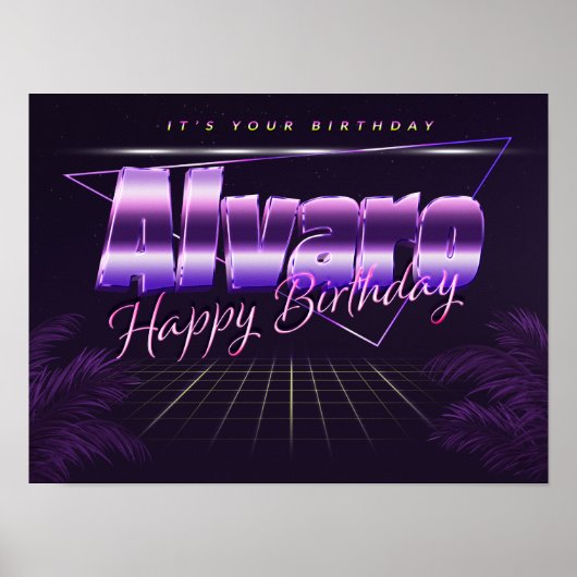 Alvaro Naam Vorname lila retro Poster Geburtstag (Voorkant)