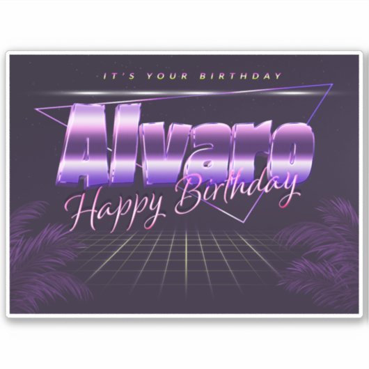 Alvaro Name Vorname lila retro Sticker Geburtstag (Voorkant)