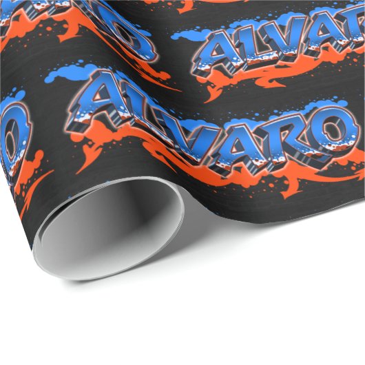 Alvaro Vorname Name Graffiti blue orange Cadeaupapier (Rol Hoek)