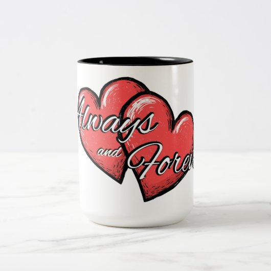 "Always and Forever" Heart Mug Tweekleurige Koffiemok (Center)