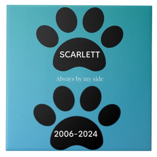 Always By My Side Teal Blue Paw Print Tribute Tegeltje (Voorkant)