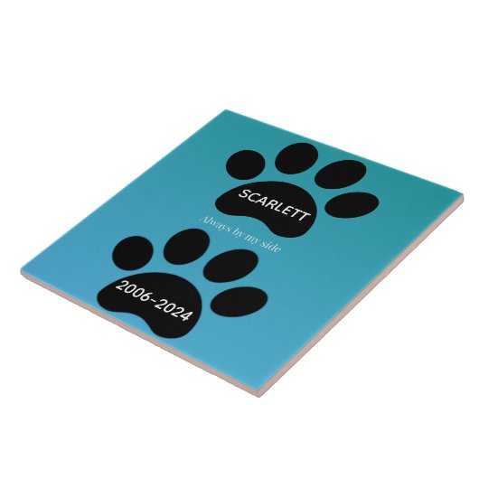 Always By My Side Teal Blue Paw Print Tribute Tegeltje (Zijkant)
