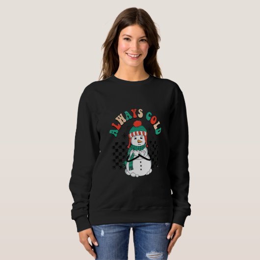 Always Cold Cute Snowman Checkerboard Christmas Trui (Voorkant volledig)