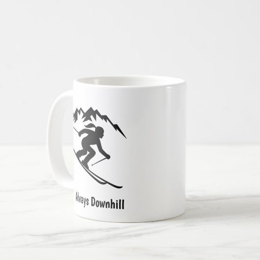 "Always Downhill" Koffiemok (Voorkant links)