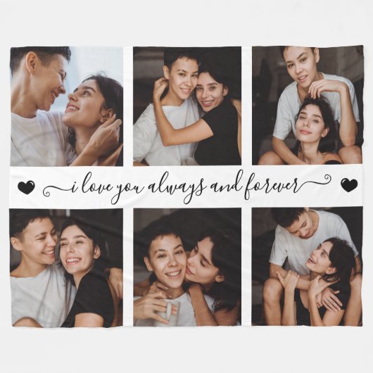 Always & Forever Modern 6 Photo Collage Fleece Deken (Voorkant (Horizontaal))