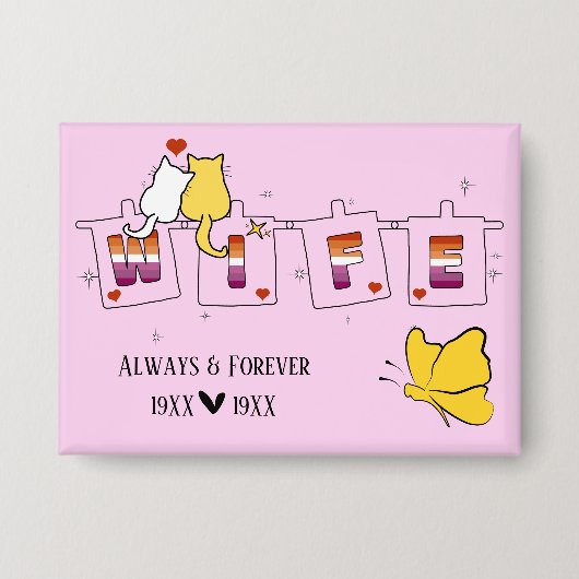 Always & Forever Sunset Lesbische Vlag Echtgenote Button (Voorkant)