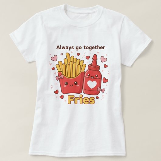 "Always Go Together" Cute Fries and Ketchup Kawaii T-shirt (Design voorkant)