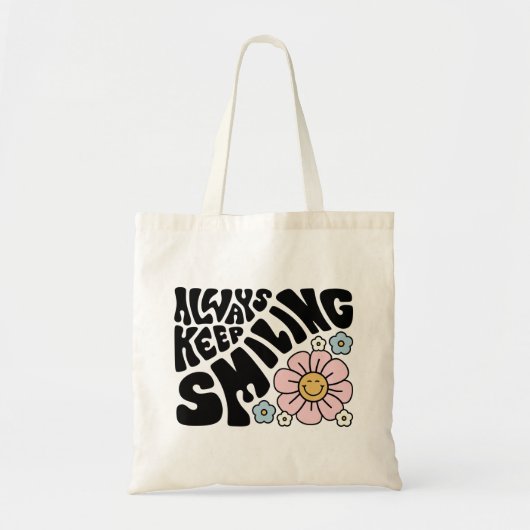 "Always Keep Smiling" Groovy 70s Font Tote Bag (Voorkant)