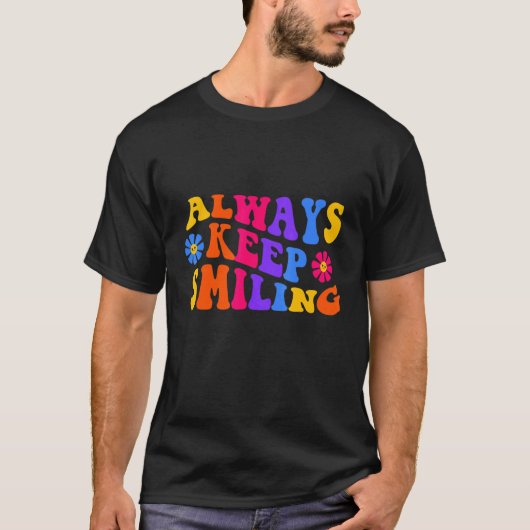 Always Keep Smiling Retro 1970s Slang Psychedeli T-shirt (Voorkant)