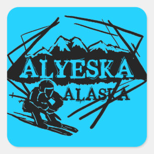 Alyeska Alaska blauw ski logo stickers