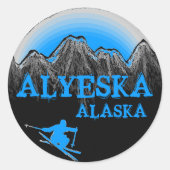 Alyeska Alaska blauw skiër stickers (Voorkant)