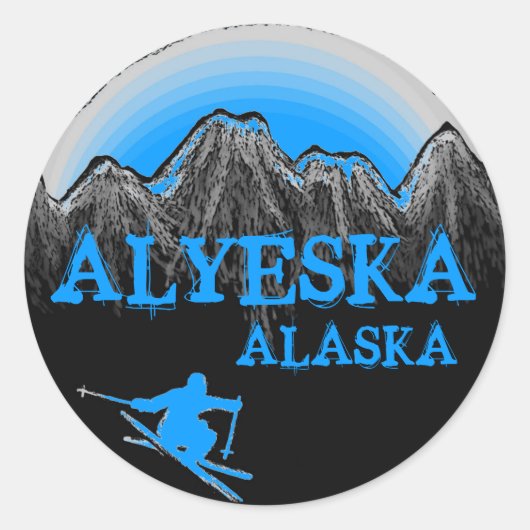Alyeska Alaska blauw skiër stickers (Voorkant)