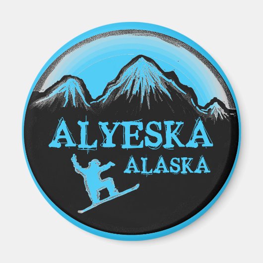 Alyeska Alaska blauwe snowboarder magneet (Voorkant)