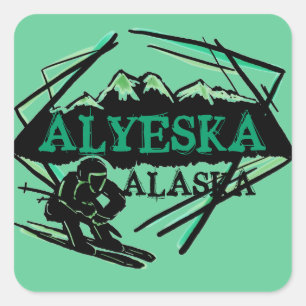 Alyeska Alaska groene ski logo stickers