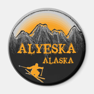 Alyeska Alaska oranje skier magnet