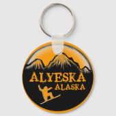 Alyeska Alaska oranje sneeuwboarder sleutelhanger (Voorkant)