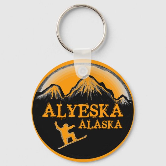 Alyeska Alaska oranje sneeuwboarder sleutelhanger (Voorkant)