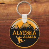 Alyeska Alaska oranje sneeuwboarder sleutelhanger (Voorkant)