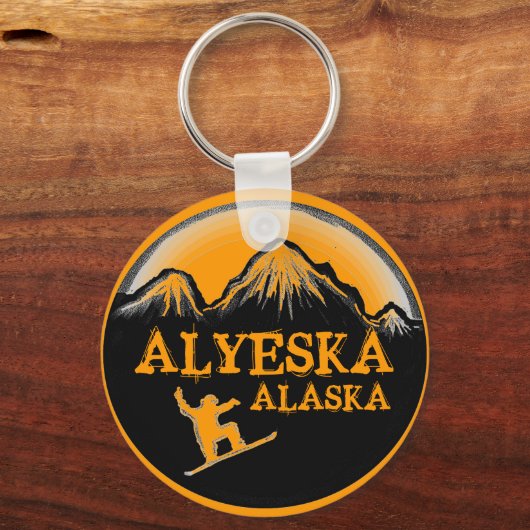 Alyeska Alaska oranje sneeuwboarder sleutelhanger (Voorkant)