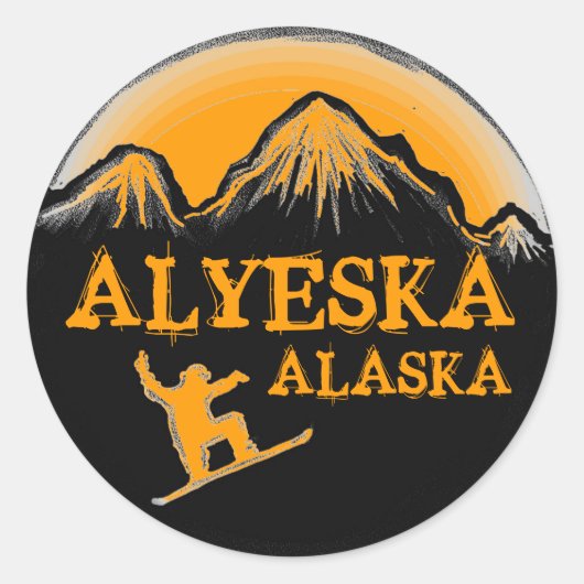 Alyeska Alaska oranje snowboarder stickers (Voorkant)