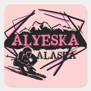 Alyeska Alaska roze skiër stickers