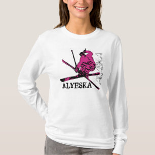Alyeska Alaska roze skiër thema dames hoodie T-shirt