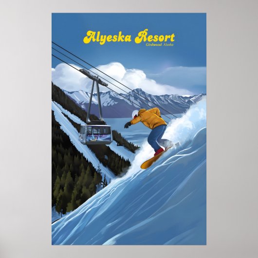 Alyeska Alaska Skireisposter Snowboarden Poster (Voorkant)
