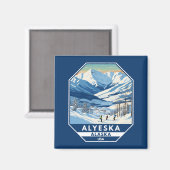 Alyeska Alaska Winter Reizen Kunst Vintage Magneet (Voorkant / Achterkant)